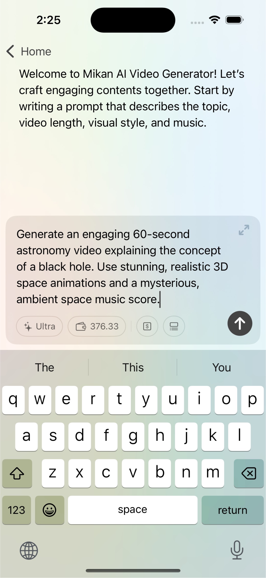 Mikan AI prompt interface for creating videos