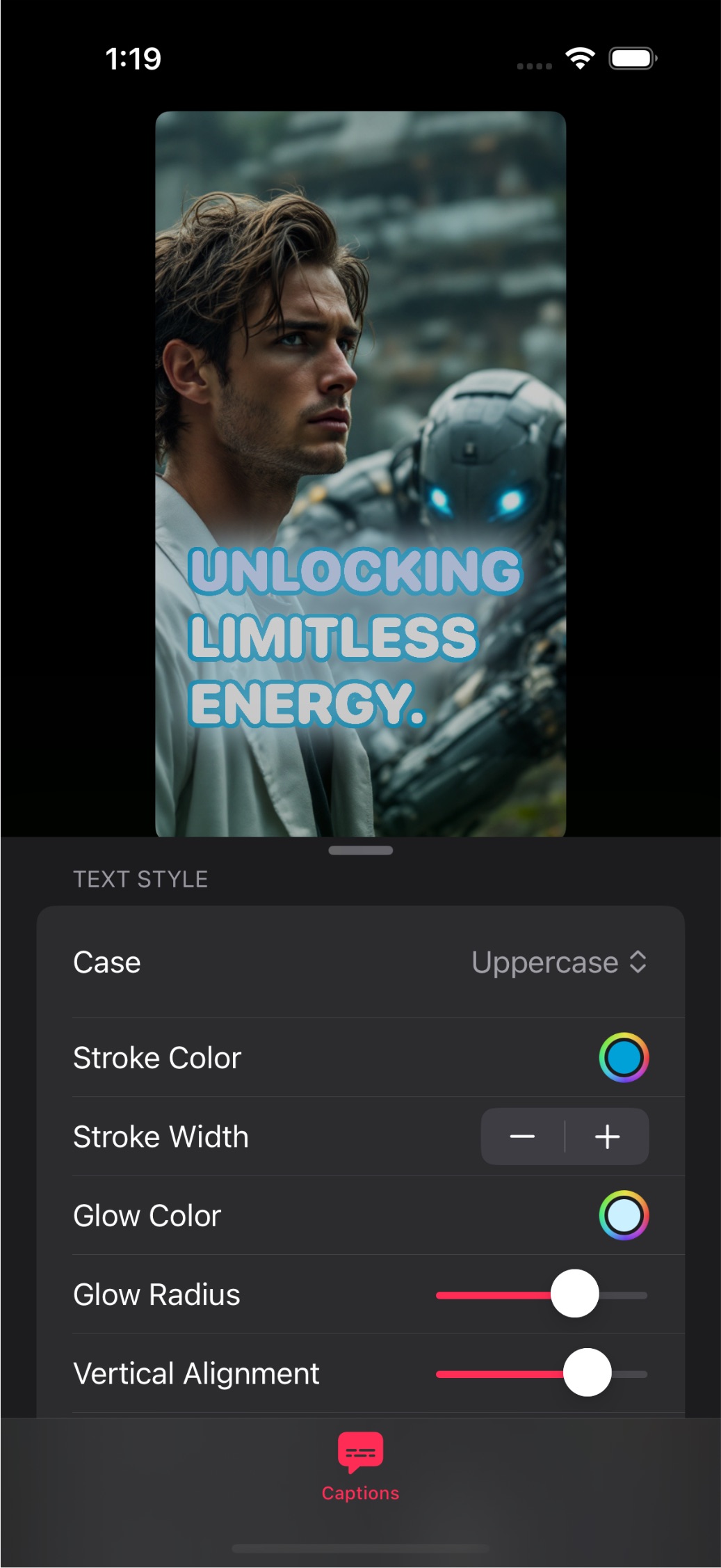 Caption styling controls with multiple options