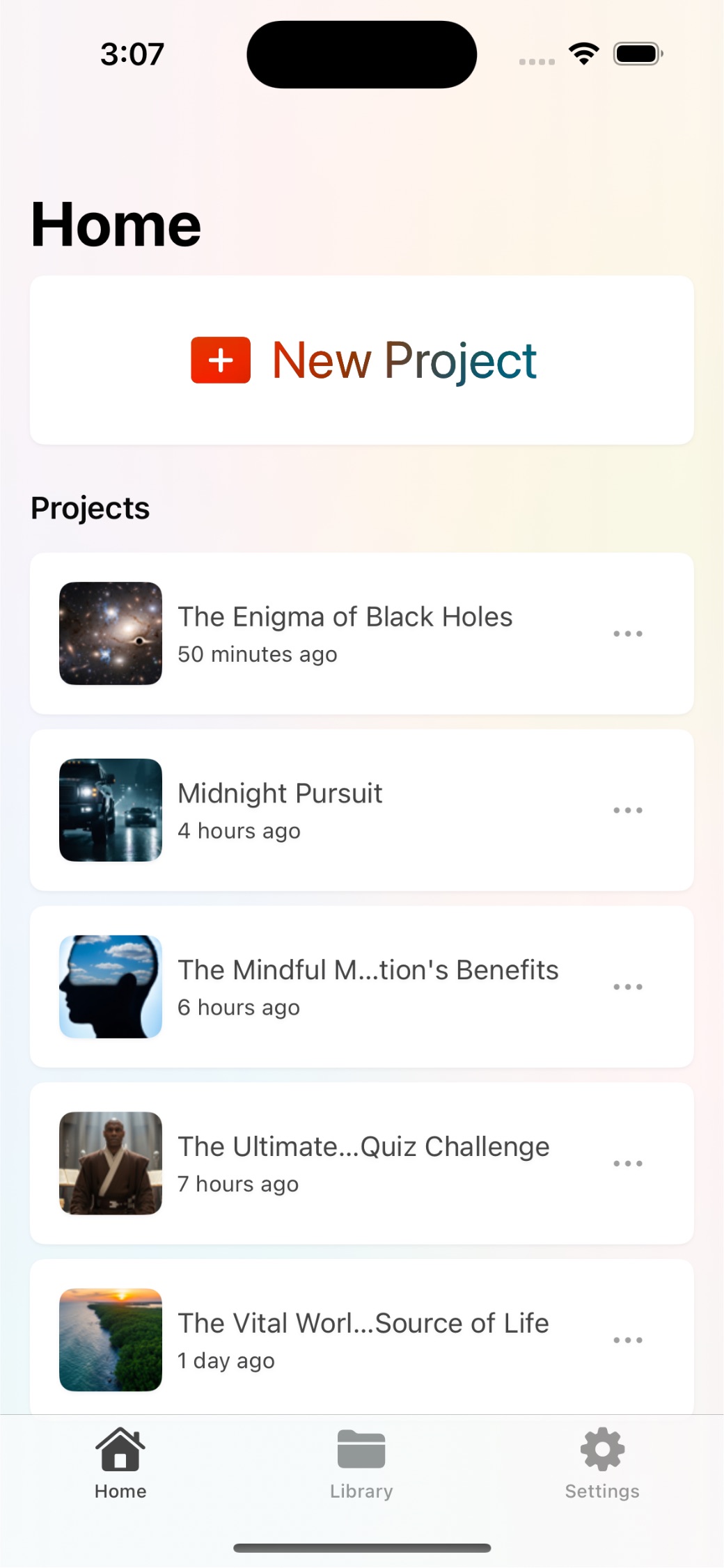 Project library showing created videos